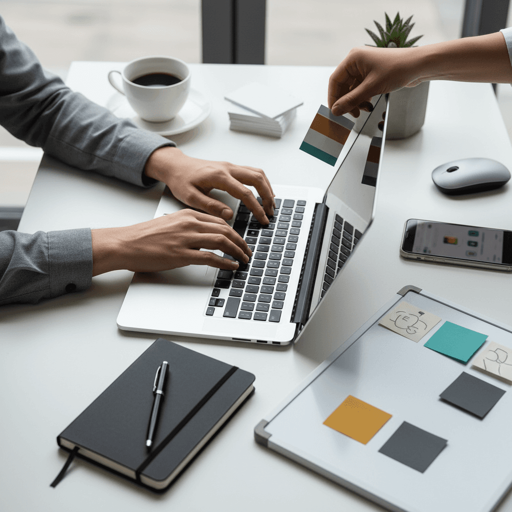 Creator working on digital product strategy at modern workspace